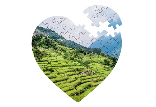 Heart shaped jigsaw puzzle with print of nature