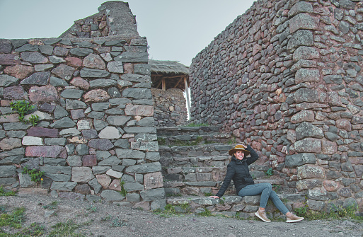 A panoramic view from Pisac Archaeological Complex which was built by Incas in Sacred Valley of Peru.