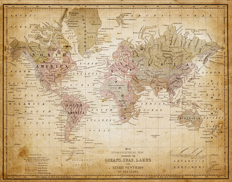 Hydrographical Map Of The World 1867 Stock Illustration - Download