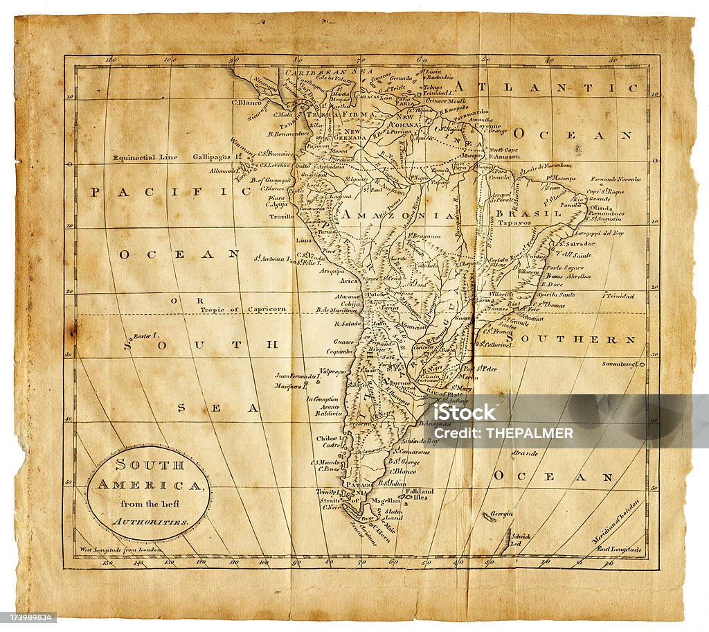 Vecchia mappa di Sud america - Foto stock royalty-free di Carta geografica