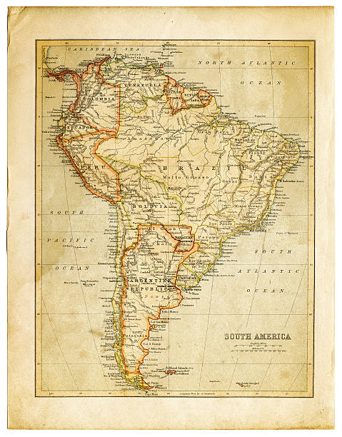 an old south american map - layered with a vintage stained piece of paper