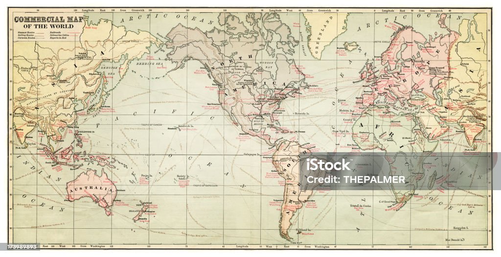 Carte du monde 1881 - Illustration de Planisphère libre de droits