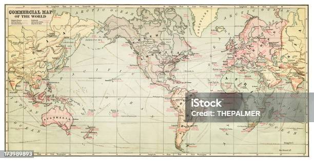 Carte Du Monde 1881 Vecteurs libres de droits et plus d'images vectorielles de Planisphère - Planisphère, D'autrefois, Style rétro