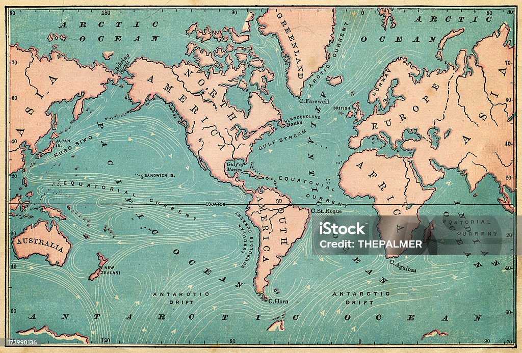 ocean currents Karte 1876 - Lizenzfrei Gezeiten Stock-Illustration