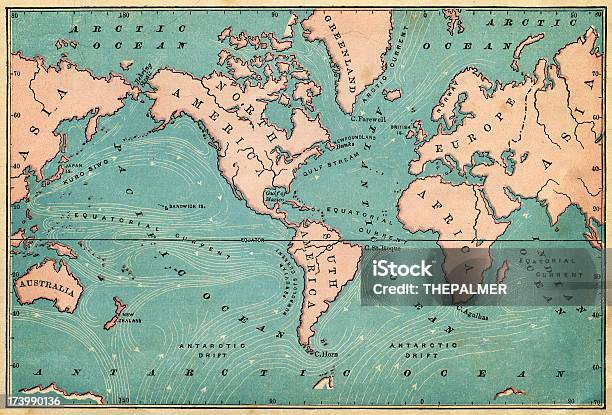 Vetores de Correntes Oceânicas Mapa 1876 e mais imagens de Mapa - Mapa, Mapa-múndi, Maré