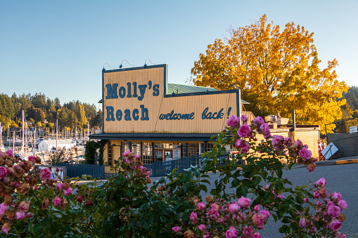 Gibsons, British Columbia Canada - October 5, 2023: Molly's Reach restaurant is known as the filming location for the long running Beachcombers TV series. It is now a popular tourist attraction and part of the community history.