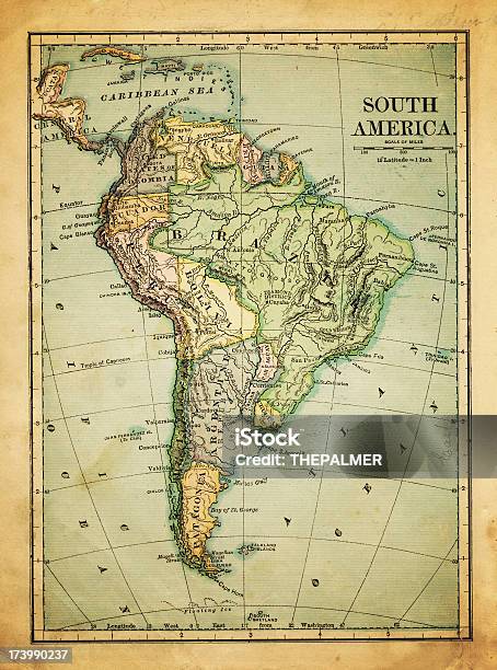 Vecchia Mappa Di Sud America - Fotografie stock e altre immagini di Carta geografica - Carta geografica, America del Sud, Brasile