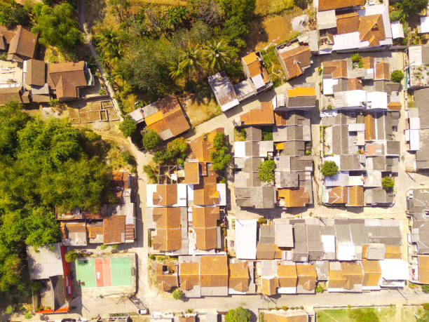 istock Top down view of a small village and trees 1739951735