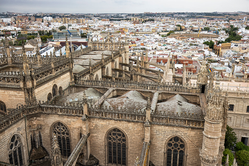 Seville Cathedral and cityscape from Giralda tower, Spain