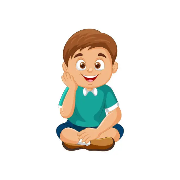 Vector illustration of Cartoon little boy sitting on the floor