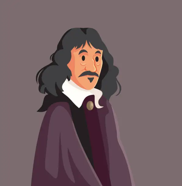 Vector illustration of French Philosopher Rene Descartes Vector Cartoon Illustration