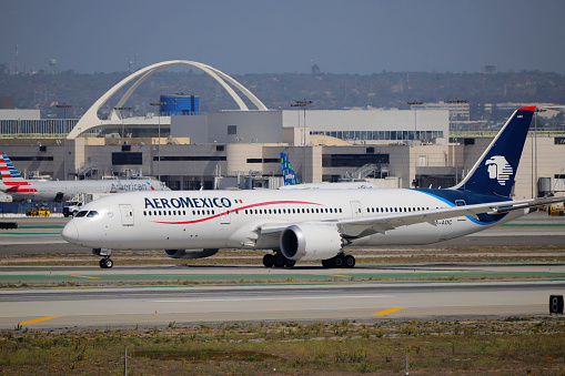 Los Angeles, CA, USA - Oct 14, 2023: Aeromexico Boeing 787-9 Aircraft - Los Angeles International Airport (LAX).