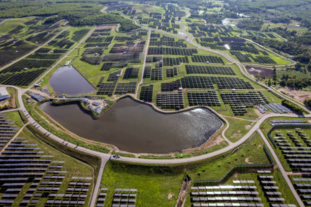 istock Top view Aerial view of Solar panel, photovoltaic, alternative electricity source 1740087947