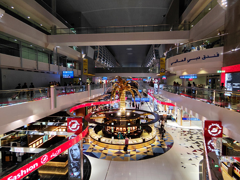 Hall at Dubai International Airport, the primary international airport serving Dubai, United Arab Emirates, and the world's busiest airport by international passenger traffic.
