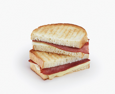 Toasted organic bread with cheese and salami