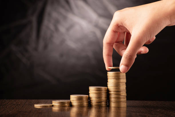 istock Money growing concept, hand making coin pile 1740100266