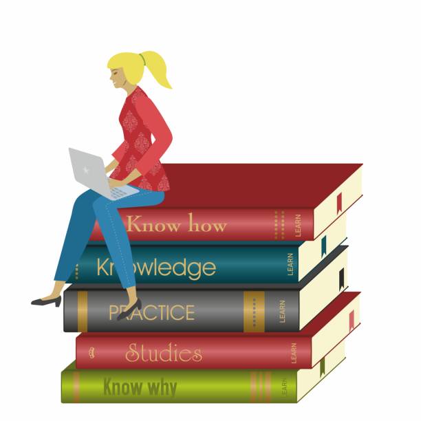 istock Woman with laptop sitting on pile of books. Isolated. Vector illustration. 1740100943