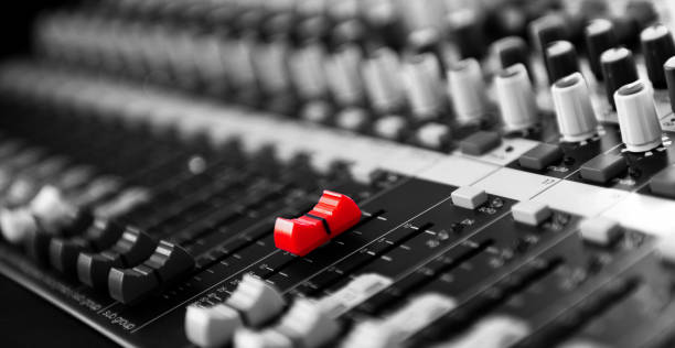 istock Detail of professional digital audio mixing system 1740121039