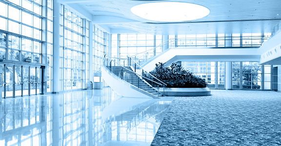 Modern architecture with carpet and stairs in a business conference center