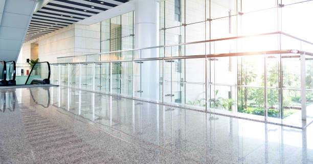 empty corridor in modern office building - escalator shopping mall shopping transparent imagens e fotografias de stock
