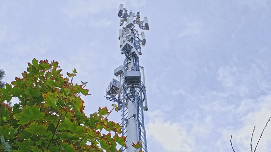 Mobile Cellular Network  Base Station Transmission Tower with Antennas for 4G LTE 5G Connectivity