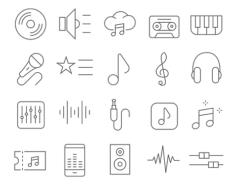 Music icons. Music. Linear style. Vector image.