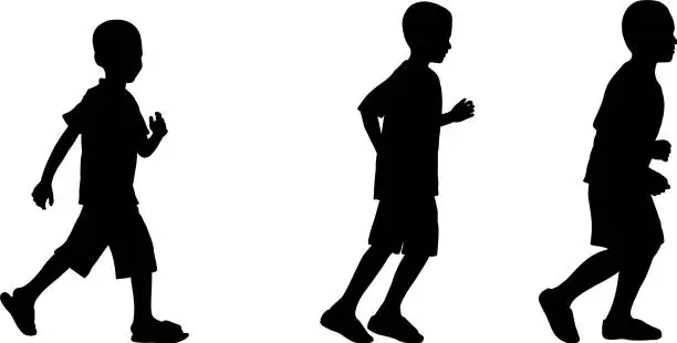 Vector illustration of Children Running Silhouettes