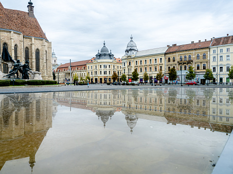 Matei Corvin ( Matthias Corvinus Rex ) square in Cluj-Napoca in Transylvania.