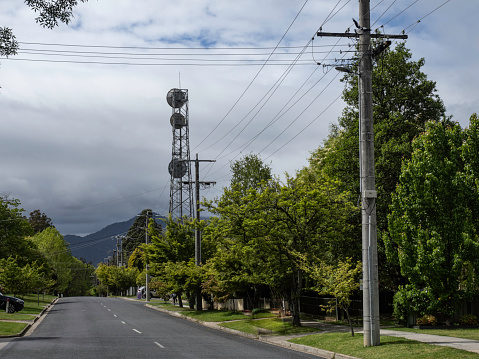 Telecommunications tower in the township of Bright, Victorian High Country