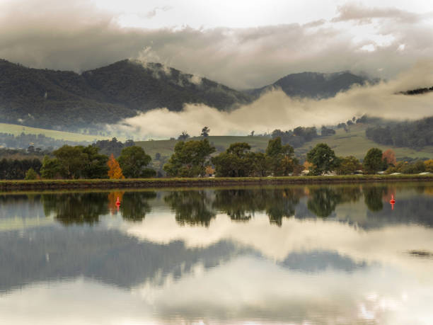 istock Moody town next to lake 1740191112