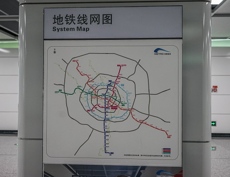 Chengdu, China - Aug 20, 2016. Metro line map at underground station in Chengdu, China.
