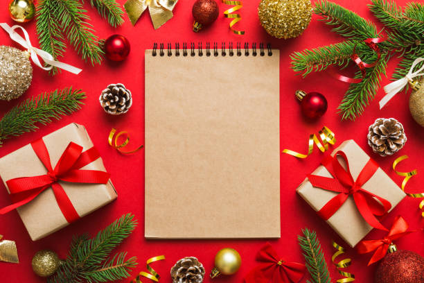 istock Christmas blank greeting card mock-up scene. Creative layout made of Christmas tree branches and paper card note. Flat lay. Nature New Year concept 1740228991