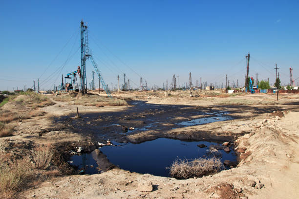 The oil rig in Azerbaijan close Caspian sea