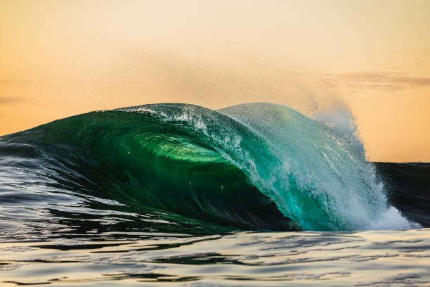 istock Powerful wave breaking in the ocean with golden sky at dusk 1740250763
