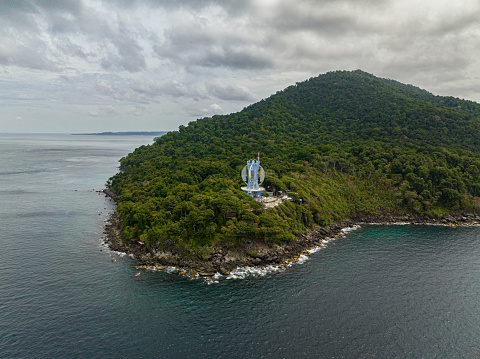 Weh island with tropical forest and jungle. Zero Kilometer monument. Indonesia. Sabang.