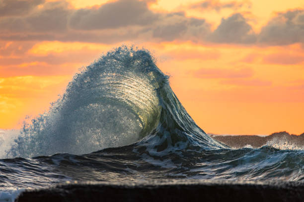 istock Silhouette backwash waves colliding in warm morning back lit light 1740254172