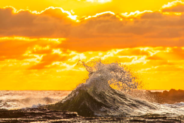 istock Silhouette backwash waves colliding in warm morning back lit light 1740254178