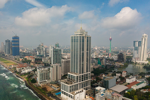 Colombo city and lotus tower view from above. Sri Lanka.