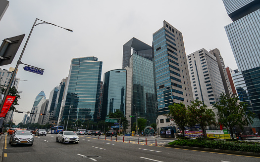 Seoul, South Korea - Sep 15, 2016. View of skyscrapers in the Gangnam district of Seoul, S. Korea. Seoul is ranked as the fourth largest metropolitan economy in the world.