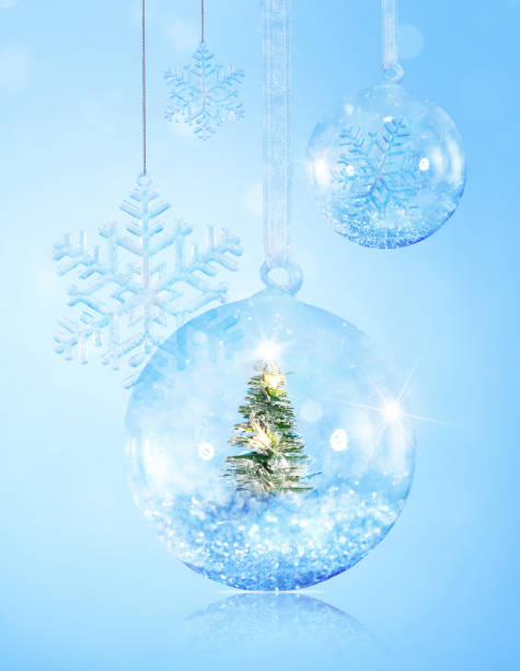 istock Christmas balls snowflakes on blue background 1740300217