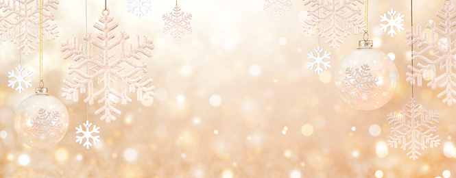 banner Christmas composition of snowflakes on a beige background with space for text