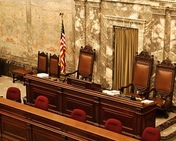 Congress Chamber Front seats of the Washington State Senate or House of Representative chamber, reserved for the Speaker of the House/Senate President and clerks.  Location: Olympia, Washington. united states senate photos stock pictures, royalty-free photos & images