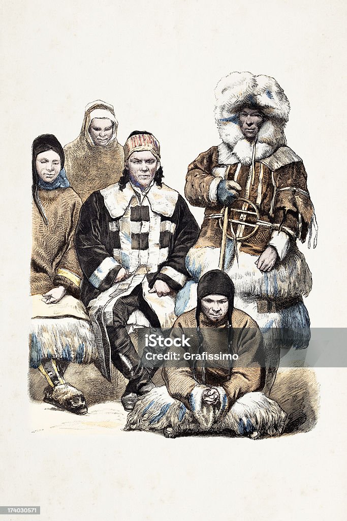 Русская человек из Sibiria в 1870 Традиционная одежда - Стоковые иллюстрации XIX век роялти-фри