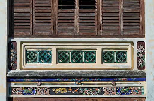Facade of historical Chinese temple in Hong Kong
