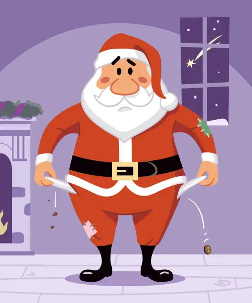 Vector illustration of Poor Santa Claus Showing Empty Pockets