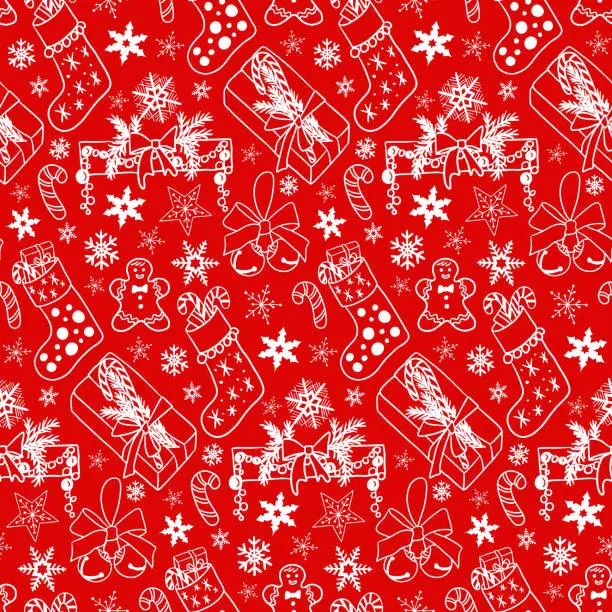 Vector illustration of Red and white Christmas pattern with decorations