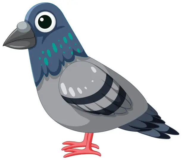 Vector illustration of Cute Pigeon Bird Cartoon Character Standing Isolated