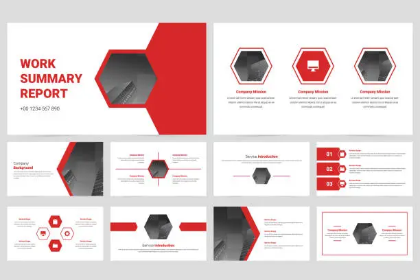 Vector illustration of Red modern marketing company slide presentation template