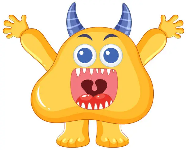 Vector illustration of Cheerful Yellow Monster Cartoon Character with Horns