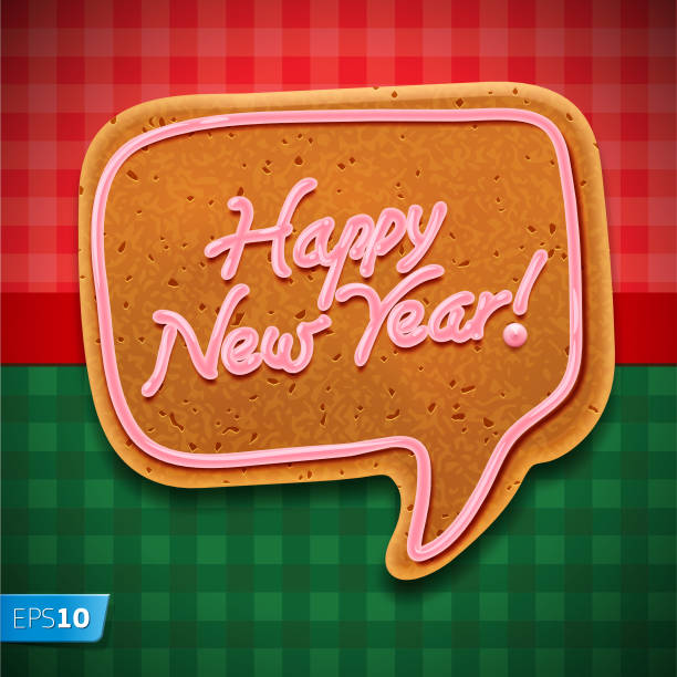Happy New Year gingerbread cookies in speech bubble shape, vector illustration. vector art illustration